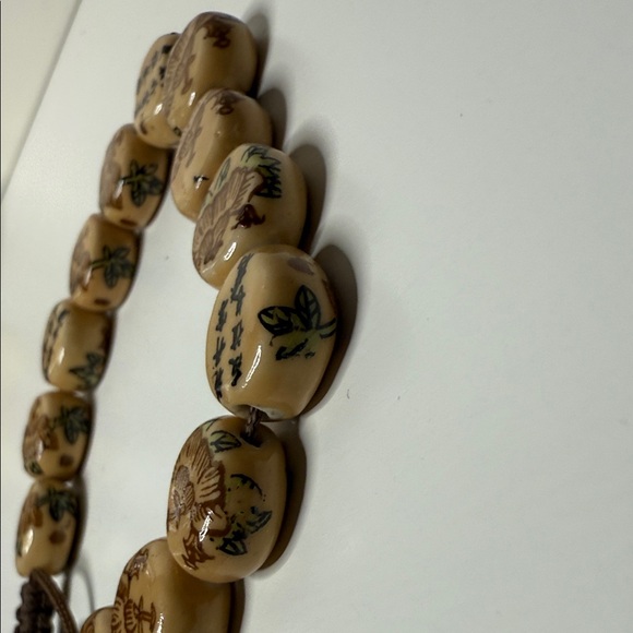 Adjustable Tan Beaded Bracelet with Intricate Chinese calligraphy friendship - Picture 3 of 9